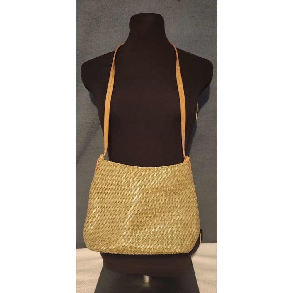 90s Vintage Fossil Woven Straw & Leather Shoulder Bag‎ Sage Purse Retro